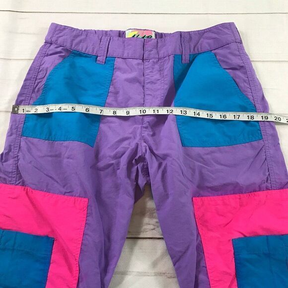 Alab Women Large Colorful Pink Purple Nylon Track Colorblock Pants - Picture 8 of 13